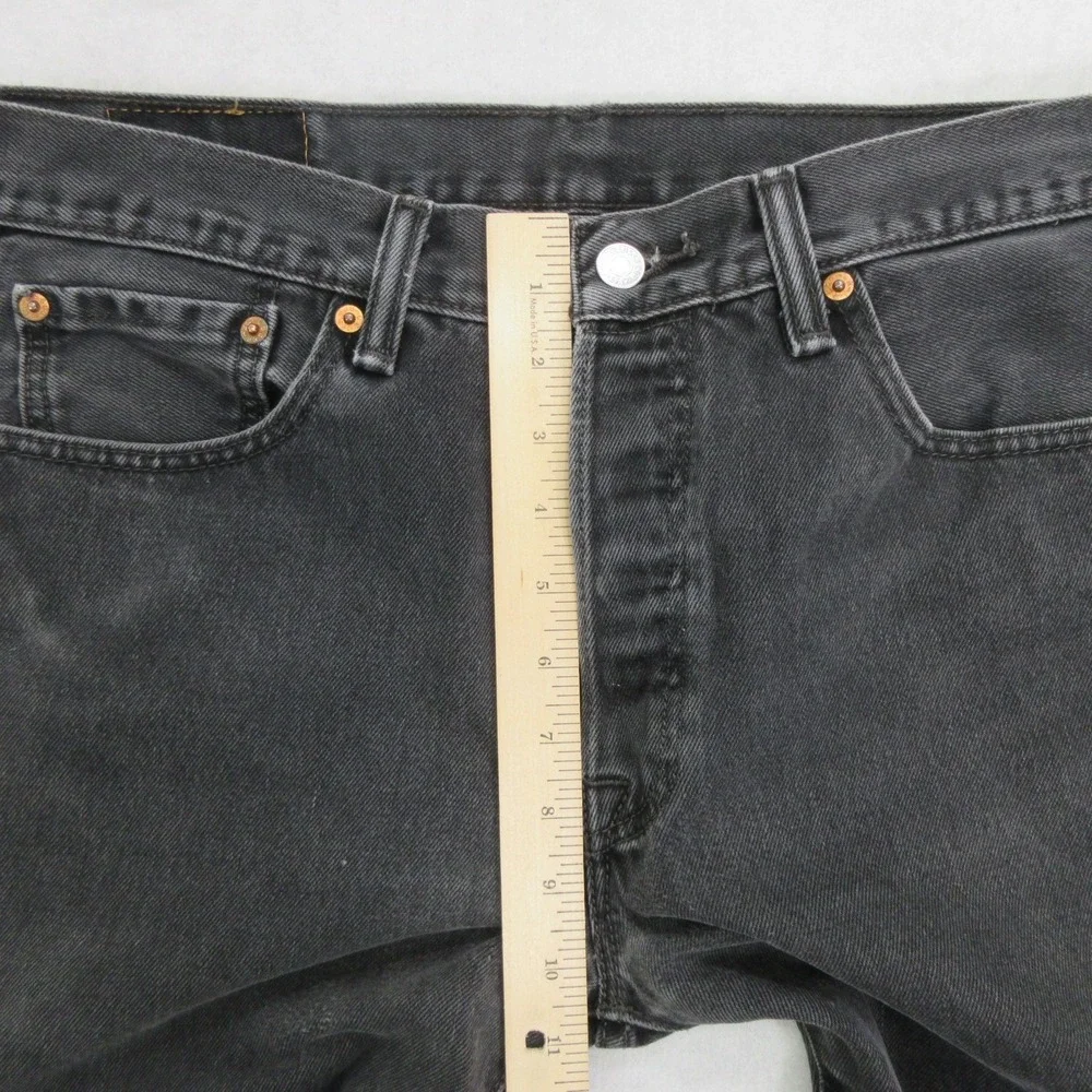 Levis 501 Mens 33x26 Black Jeans Button Fly Raw Hem Cropped